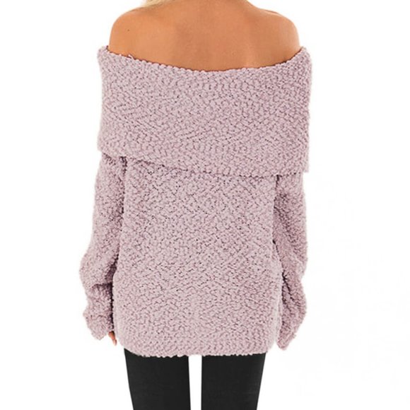 Light Pink Off The Shoulder Comfy Sweater - Picture 2 of 5